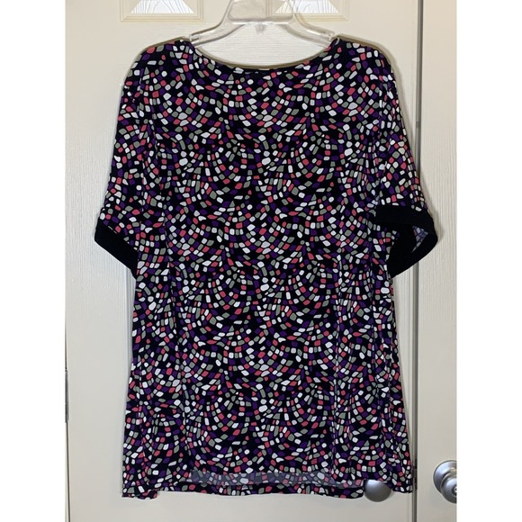 Unbranded Mosaic Print Tunic Women 4XL Multi Color EUC Square Neck Short Slv - Picture 2 of 2